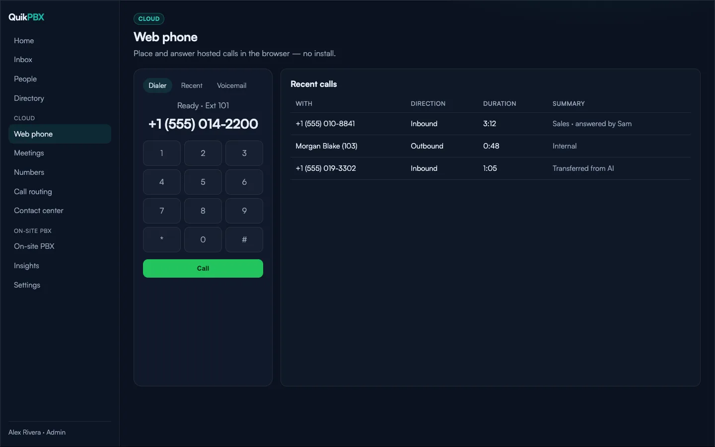 QuikPBX web phone dialer